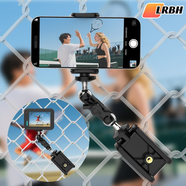 Handy-Zaunhalterung in Schwarz für Smartphones, GoPro, Insta360 und Mevo Start zur Aufnahme von Baseball, Softball und Tennis - Bild 1