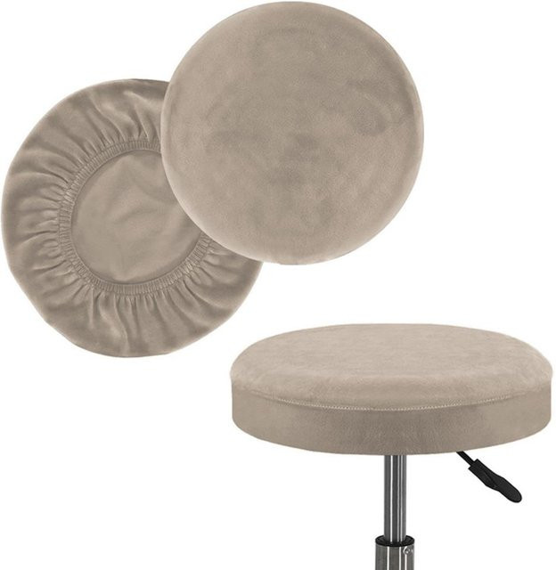 Waschbarer elastischer Hockerbezug von Bag In Love in Beige, universeller runder Stuhlbezug aus Samt für Durchmesser 36-40 cm - Bild 1