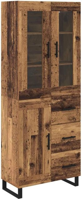 vidaXL Highboard 2-teilig in Altholz-Optik mit Glasfront und Schubladen, Braun, B/T/H: 180 x 34 x 69,5 cm - Bild 1
