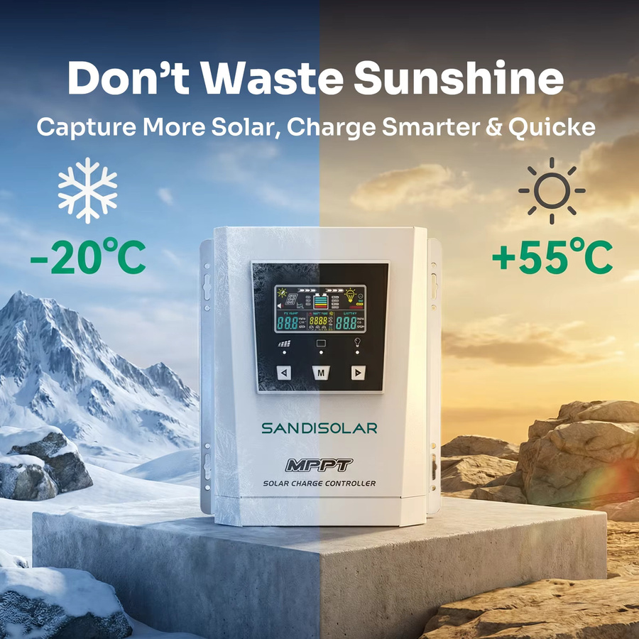 SANDISOLAR Smart MPPT Solar-Controller mit Farb-LCD-Bildschirm, 60A oder 100A, 12V/24V/36V/48V Systemspannungseinstellung, Solarpanel-Batterieladegerät in Weiß - Bild 5