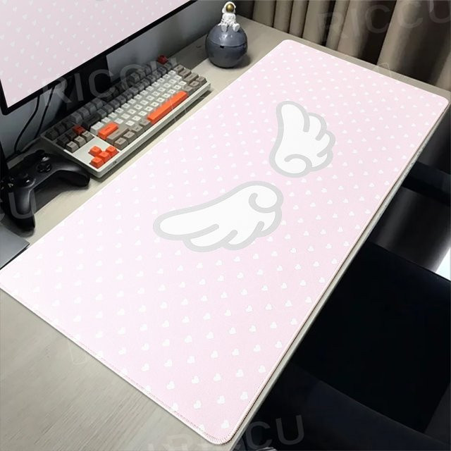 Riccu XXL Mauspad Love Wings Sky in Pink, minimalistische Schreibtischunterlage im koreanischen Ins-Stil - Bild 1