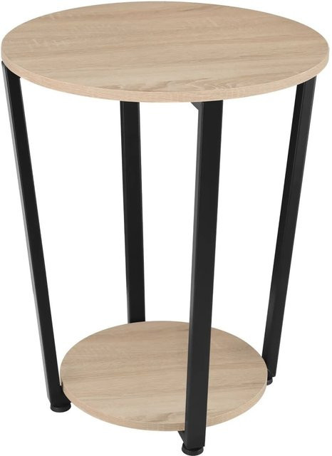 tectake Beistelltisch Swindon Industrial Style rund mit zwei Ablagen aus Holz und Stahl, Farbe Hellholz/Schwarz, B/T/H: 50 x 50 x 62,5 cm - Bild 2
