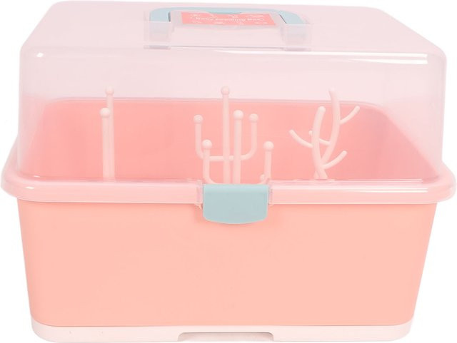 Tragbares Babyflaschen-Trockengestell von kbxlife als Aufbewahrungsbox und Geschirr-Organizer mit Abdeckung aus Kunststoff in Green oder Pink, Breite: 23,0 cm, Tiefe: 29,0 cm - Bild 1