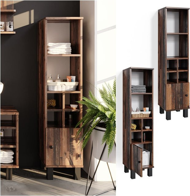 Vicco Midischrank Fynn Old Style Badschrank Eiche Rustikal Braun B/T/H: 30 x 30 x 130 cm - Bild 1