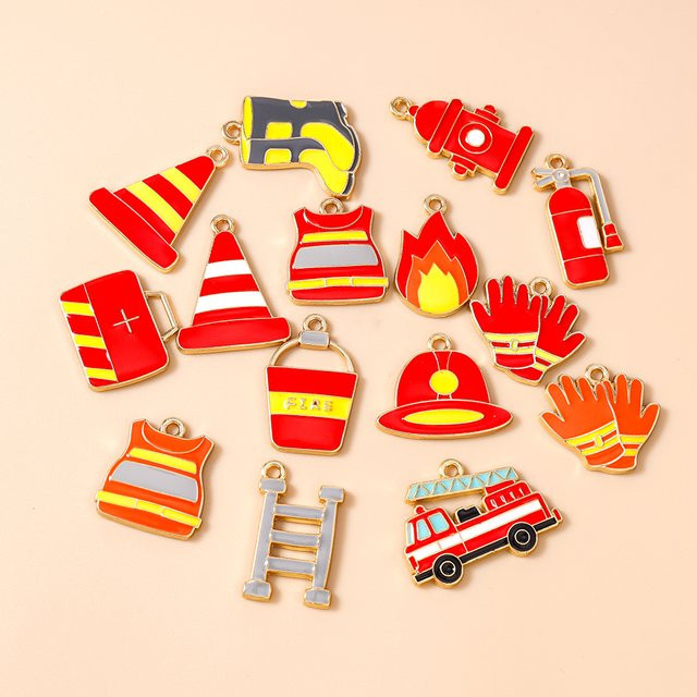 Leslie Charms Feuerwehr, Hydrant, Truck, Helm, Stiefel, Anhänger, Messing, Bunt, Unisex - Bild 1