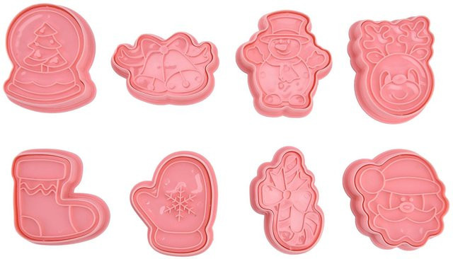 CosyHome 8er Set Kuchenform und Fruchtausstecher in Rosa für DIY Weihnachts-Backen - Bild 1