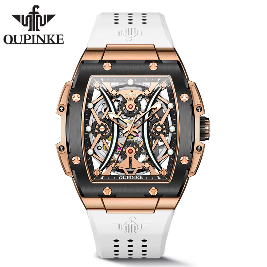OUPINKE Armbanduhr, Automatik, Tonneau, Roségold, Schwarz, Herren - Bild 2