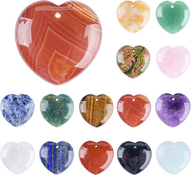 LNMBII Naturstein-Perlen Achat, Amethyst, Quarz, Jade, Herzform, 30 mm - Bild 1