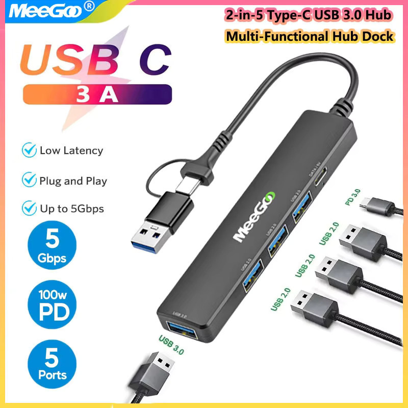 MeeGoo 5-in-1 USB-C Dockingstation mit HDMI 4K, Ethernet LAN und USB 3.0, 100W PD, Schwarz - Bild 2