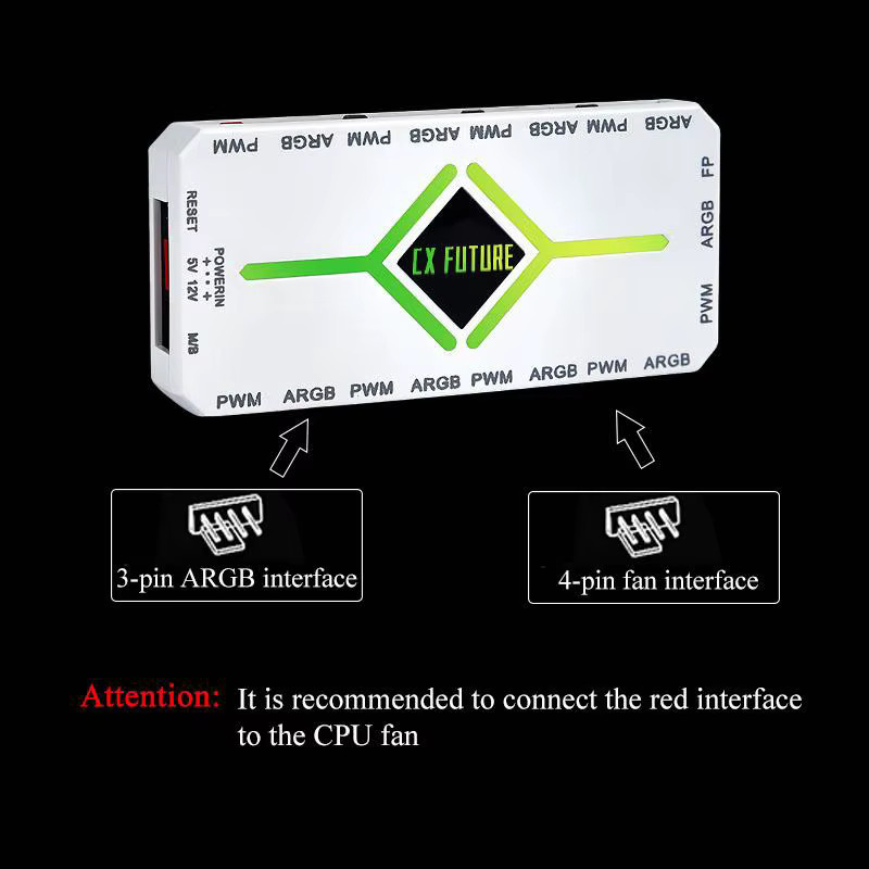 CX FUTRUE Dual Nine-Way ARGB Hub Controller Schwarz, 5V 3-Pin Beleuchtungssynchronisation und PWM 4-Pin Lüftersteuerung - Bild 3
