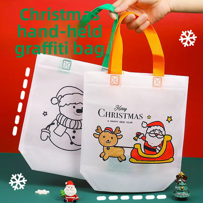 Trebalena Weihnachts-Einkaufstaschen zum Selbermachen aus Papier, Weiße Cartoon-Doodle-Geschenktüten für Kinder zum Gestalten und Bemalen - Bild 5