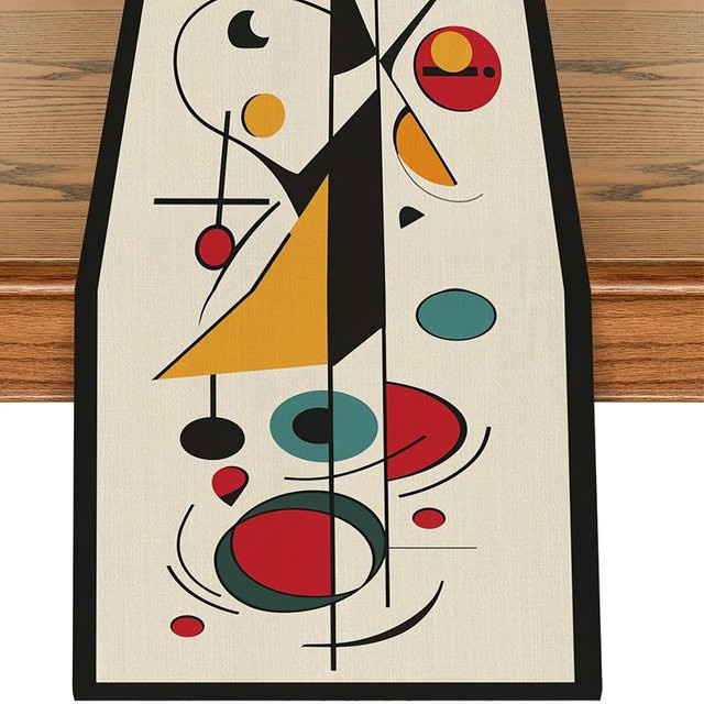 Moderner Tischläufer JINGYUE Pet mit abstrakten geometrischen Mustern in Schwarz und Multicolour, Breite: 40 cm, Länge: 140 cm - Bild 1