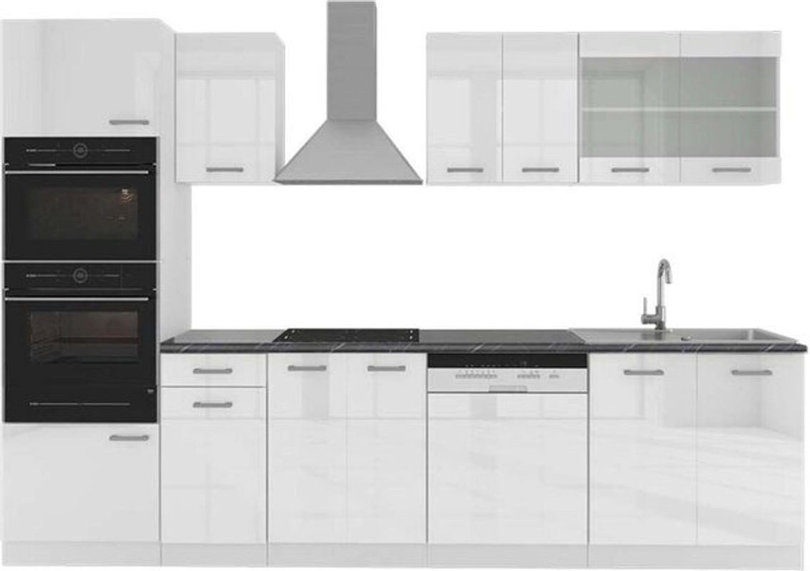 Vicco Küchenzeile R-Line Modern in Weiß Hochglanz und Anthrazit mit Hochschrank, Breite: 300 cm, Höhe: 207 cm, Tiefe: 60 cm - Bild 1