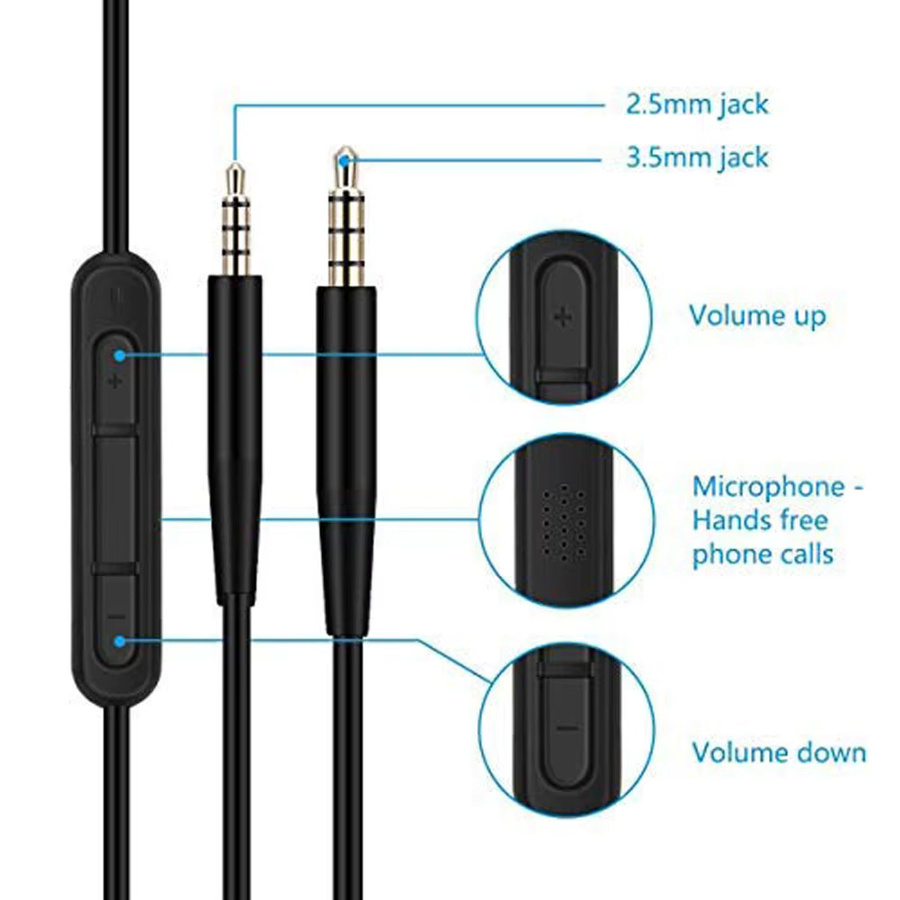 YINDIAO Audiokabel mit Mikrofon für Bose QuietComfort 25 QC25 QC35 QC45 SoundTrue OE2 OE2i SoundLink, 2,5mm auf 3,5mm Klinkenstecker, Schwarz - Bild 2