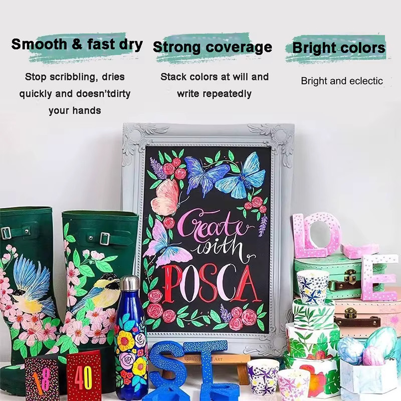 POSCA Acryl-Marker Set in Multicolour mit Stiftstärken von 0,7–2,5 mm für professionelle Kunst und Schule - Bild 2