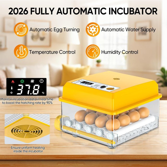 Avehrit Digitaler Inkubator Geflügelbrüter mit Temperatur- und Feuchtigkeitsregelung, 16/36 Eier, Gelb - Bild 1