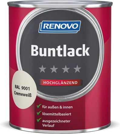 RENOVO Buntlack für Holz in Weiss, hochglänzend, lösemittelbasiert, 0,75 l - Bild 1