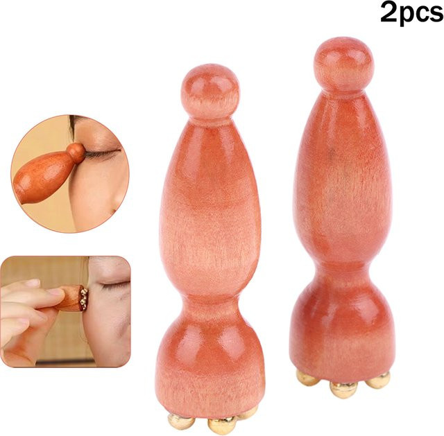 JCSYFAC Gua Sha Werkzeug aus Messing & Palisander, 2 Stück, Gesicht & Augen - Bild 1