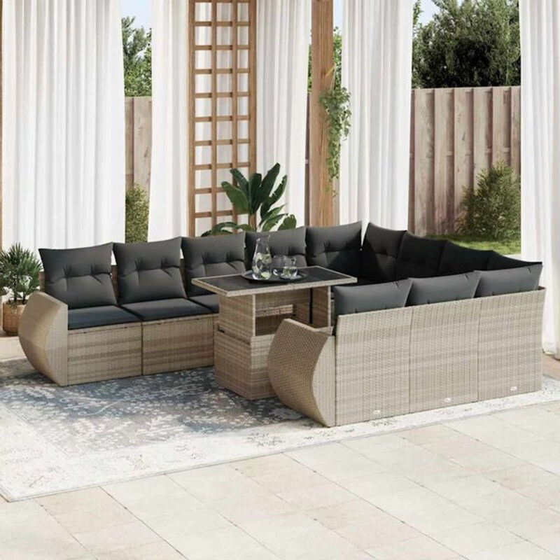 Vidaxl 11-tlg. Garten-Sofagarnitur mit Kissen aus Polyrattan in Grau - Bild 1