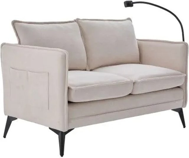 PXloue Stoffsofa aus Chenille in Beige mit Handyhalter und Seitentaschen, B/T/H: 127 x 69 x 66 cm - Bild 1