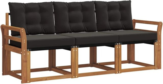 vidaXL Outdoor-Sofagarnitur 3-teilig aus Akazienholz mit Textilene und Kissen in Natur und Schwarz - Bild 1