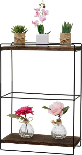 MCW Wandregal K77 im Industrial Design aus Massivholz und Metall, Dunkelbraun, B: 50 cm, T: 35 cm, H: 17 cm - Bild 1