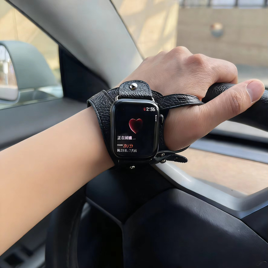 SANJIAOTANG Uhrenarmband Leder, Schwarz, Unisex - Bild 5