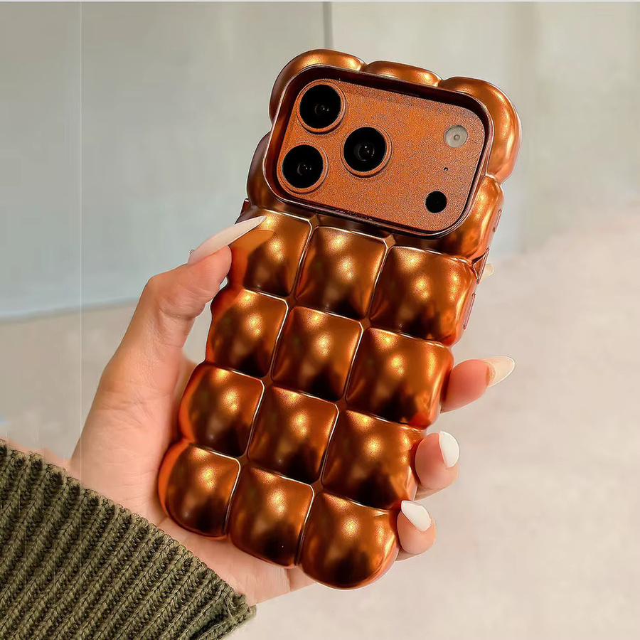 Loobival Handyhülle mit Cartoon-Gitter 3D-Block-Plating Design für iPhone 15 16 17 Pro Max und weitere Modelle, Stoßfeste weiche TPU-Abdeckung in Blau - Bild 4