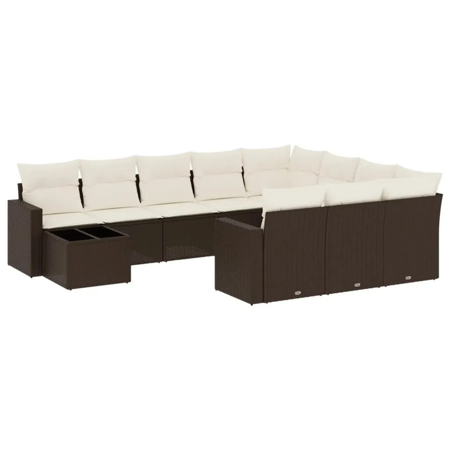 vidaXL 11-teilige Garten-Sofagarnitur in L-Form aus braunem Poly-Rattan mit wetterfesten Kissen und pulverbeschichtetem Stahlgestell - Bild 2