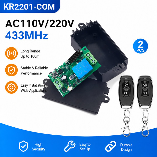 QIACHIP 433 MHz Trockenkontaktschalter Fernbedienung mit 10A 1CH Relaismodul Empfänger und Sender für Licht und Motor AC110V 220V - Bild 1