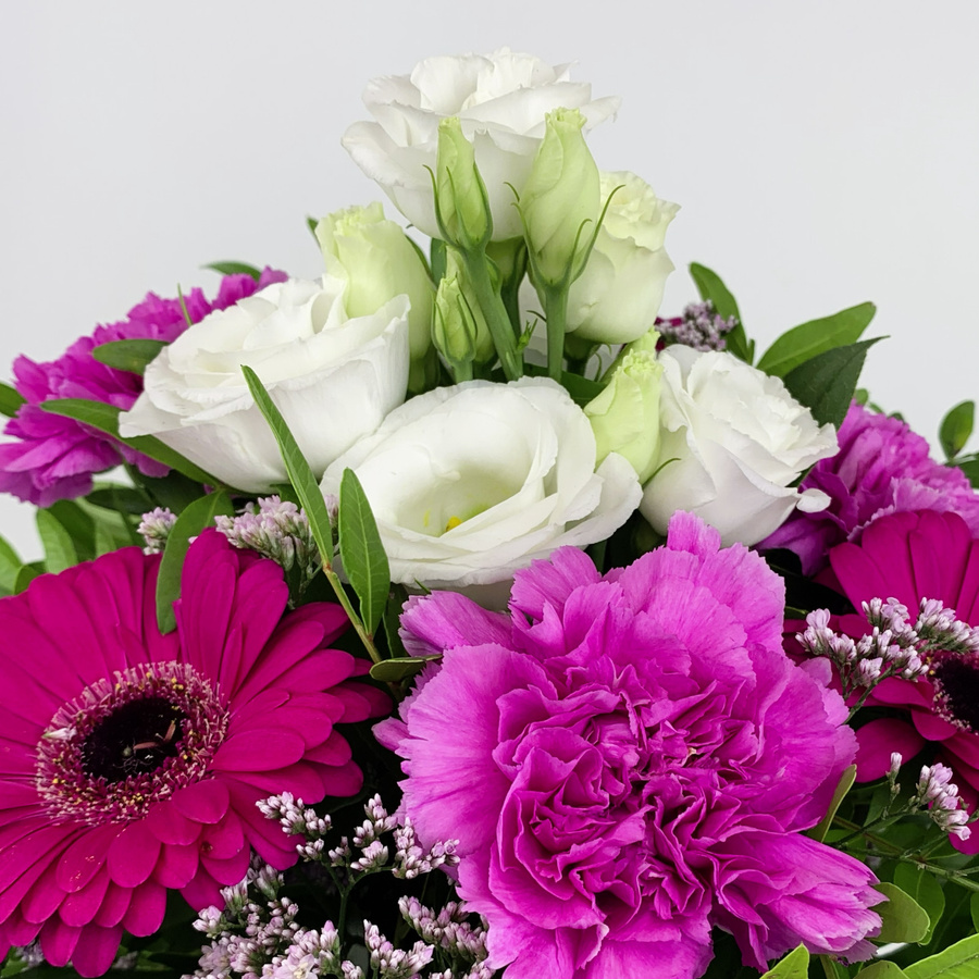 Matilda Bouquet Multicolor Carnation Gerbera Eustoma Limonium Greenery - Bild 3