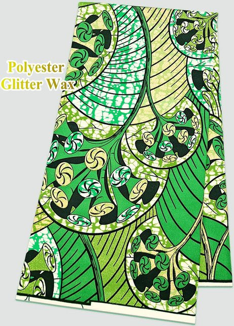 Glitzernder Wachsdruckstoff aus 100% Polyester in Gold und Grün für DIY-Bastelarbeiten und Nähen - Bild 1