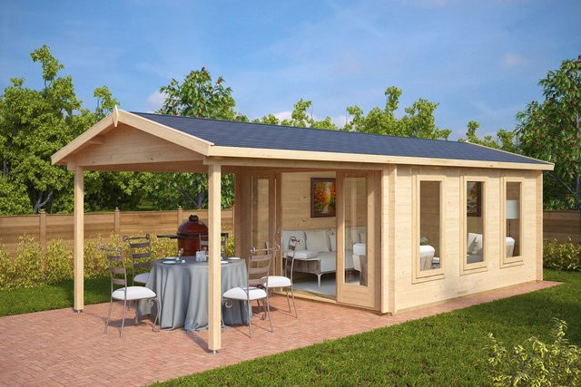 Gartenhaus Eva E mit Vordach aus Holz, 7 x 3 m - Bild 1