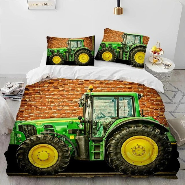 Bettwäscheset mit 3D-Fahrzeugdesign Auto Traktor LKW von Binchi Outdoor Product in Orange, bestehend aus Bettbezug und Kissenbezug, Breite: 133 cm, Höhe: 70 cm - Bild 1