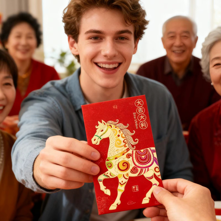 6er-Set Rote Umschläge zum Chinesischen Neujahr 2026 Jahr des Pferdes in Rot aus Papier - Bild 4