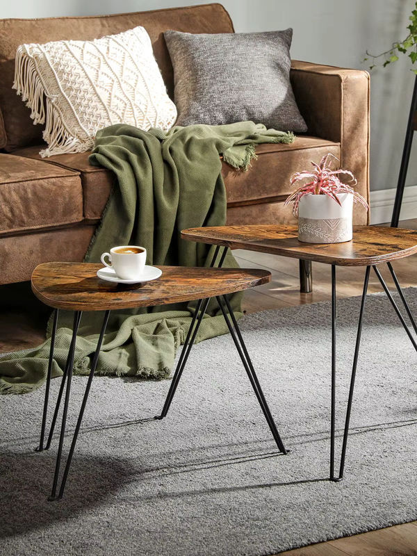 VASAGLE 2er Set Beistelltische im Industriestil aus Holzwerkstoff, Farbe Nussbaum Braun - Bild 6