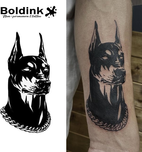 Boldink Temporäres Tattoo Dobermann mit Kette, wasserfest, semi-permanent - Bild 1