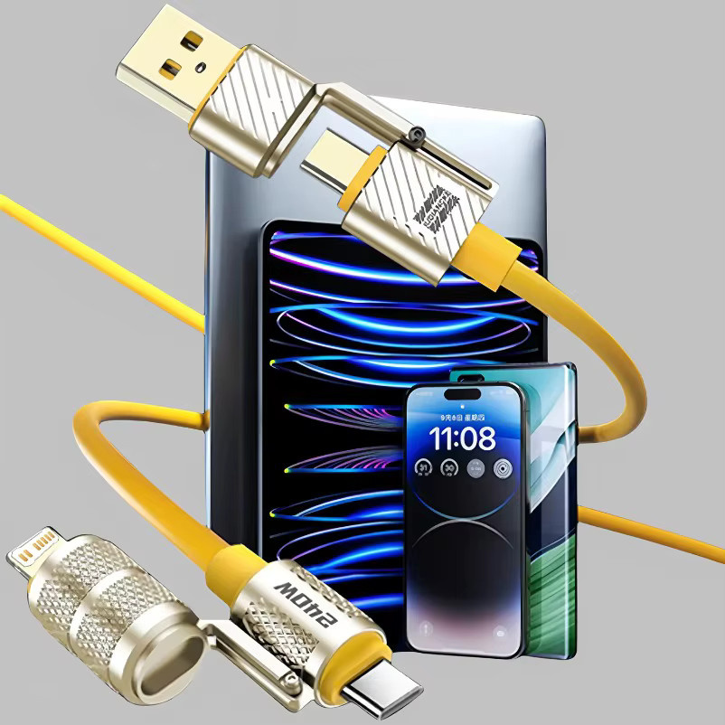 VIKEFON 4-in-1 Schnelllade-Datenkabel Typ C auf Typ C, 240 W, Zinklegierung, Gelb - Bild 4