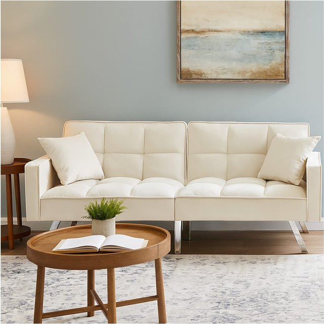 HTI-Living Sofa Brigga mit Schlaffunktion in Beige mit samtiger Oberfläche und zeitlosem Design - Bild 1