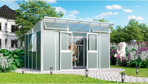 Vitavia Gerätehaus Kosmos aus Metall in Weiß und Salbeigrün, B/H/T: 392,8 x 242,3 x 295 cm - Bild 3