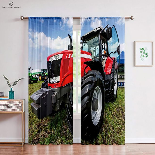 Yiran Furniture Vorhänge mit 3D-Traktor-Druck, 2er-Set, halbtransparent, Mehrfarbig, Breite: 50 cm, Höhe: 160 cm - Bild 1