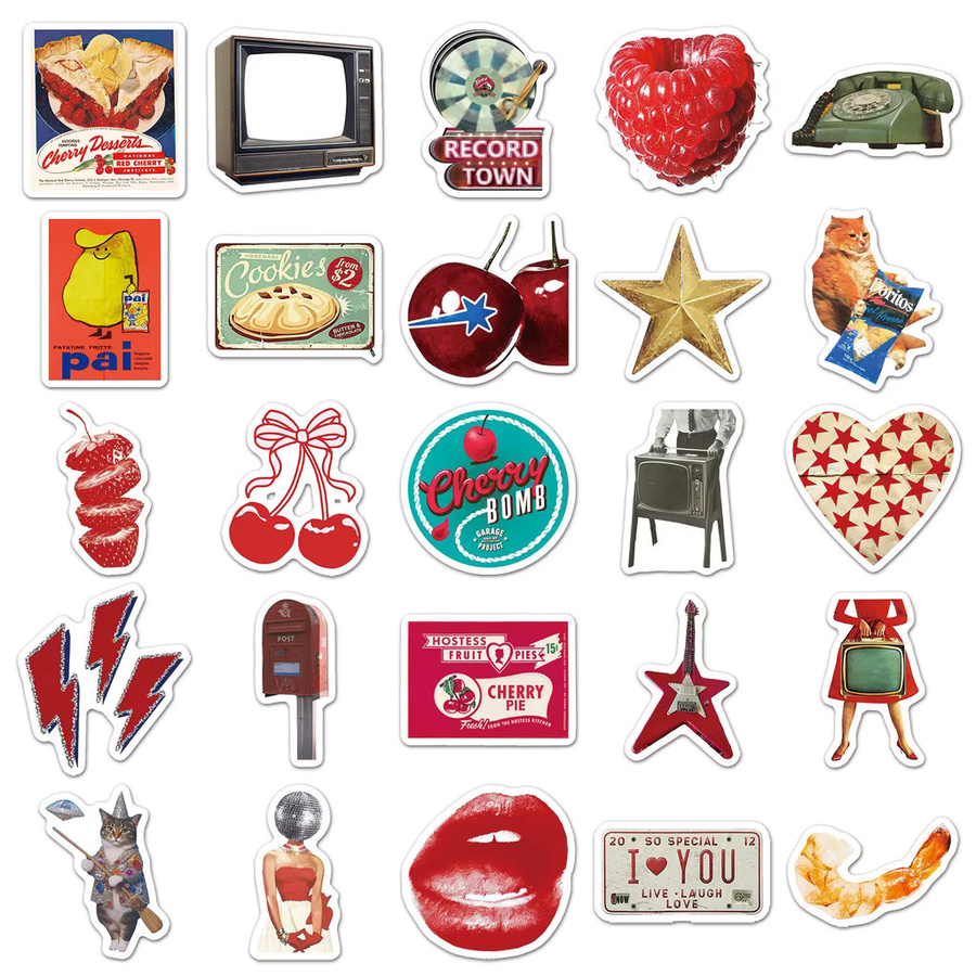 50 Stück amerikanische Vintage-Aufkleber in Multicolour von AnimeWorlds Store für DIY-Projekte wie Tagebücher oder Tassen - Bild 4