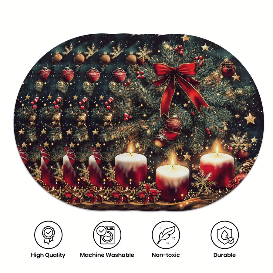 VIKAMA Weihnachtsmatte Set mit Weihnachtsbaum, Schleife und Schneeflocken in Mehrfarbig für Küchentisch und Partytisch zur Urlaubsdekoration - Bild 2