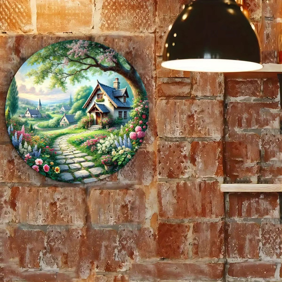 Rundes dekoratives Wandschild Potdemiel Cottage and Meandering Path aus Aluminium in Multicolour mit Vintage-Design und floralem Motiv, Durchmesser: 20 cm - Bild 5
