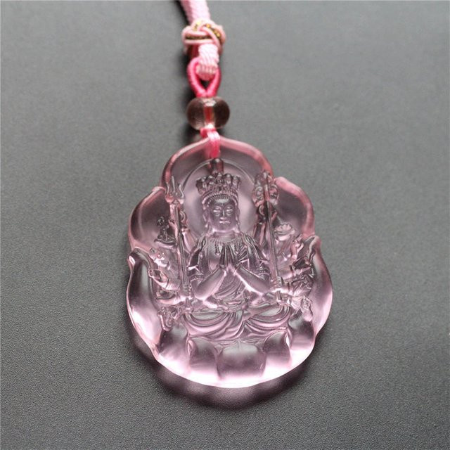 Benmingfo Halskette, Guanyin Bodhisattva-Anhänger, rosafarbenes Glas, Unisex - Bild 1