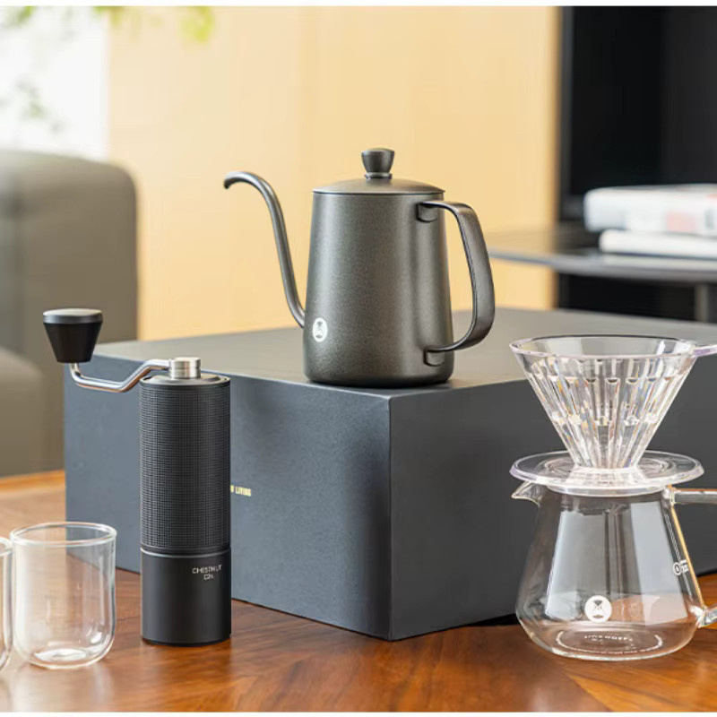 Timemore Chestnut C3S C5 Kaffee-Set in Black mit manueller Kaffeemühle, Schwanenhals-Kanne, Glas-Dripper und Glasservierer - Bild 2