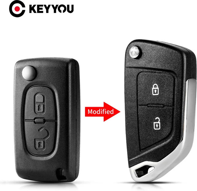 KEYYOU Ersatzschlüssel mit 2 Tasten für Citroen C2 C3 C4 C5 C6 und Peugeot 107 207 306 307 308 407 408 Partner in Schwarz - Bild 1