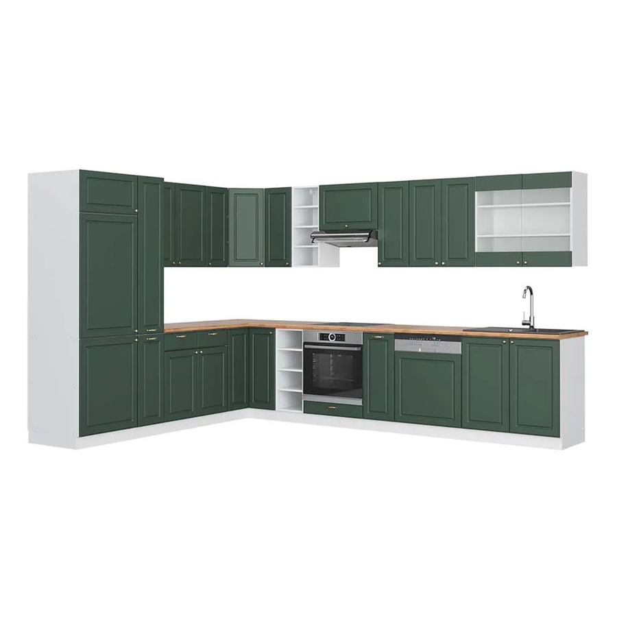 Vicco Fame-Line Eckküche im Landhausstil in Grün-Gold und Weiß mit Eiche-Optik, B/T/H: 347 x 257 x 82 cm - Bild 2