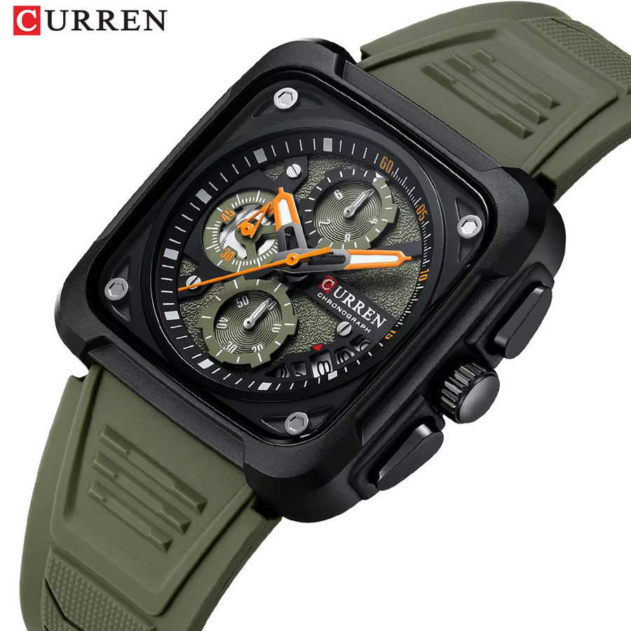 CURREN Chronograph Armbanduhr, Quarz, Eckig, Schwarz, Herren - Bild 4