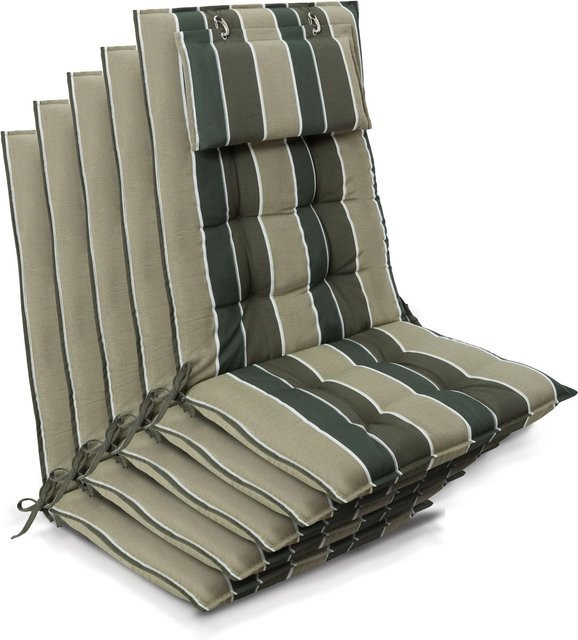 Beautissu 5er Set Sun-HL Hochlehner Auflagen Grün-Gestreift B: 120 cm, T: 50 cm, H: 8 cm - Bild 1